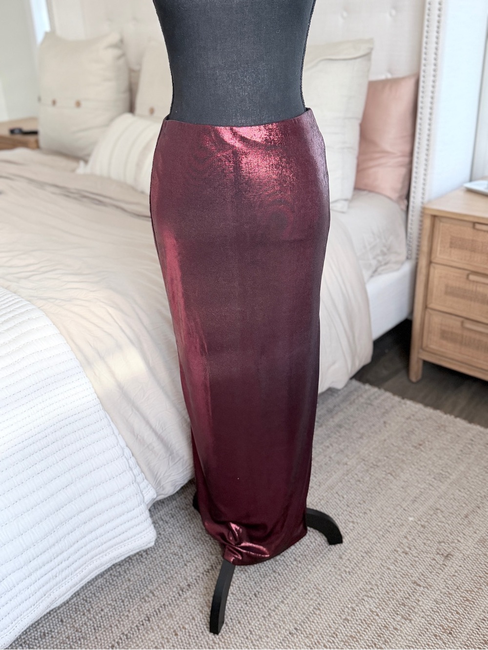 Metallic Burgundy Maxi Skirt